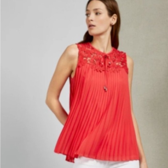 Ted Baker Red Sleeveless Bib Collar Blouse - Picture 1 of 11